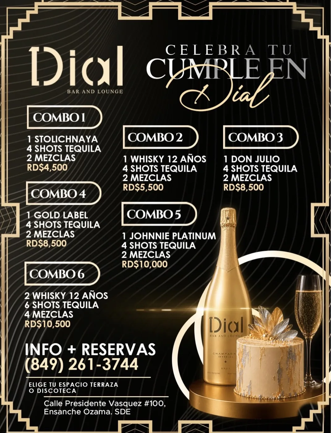 Flyer Celebra tu cumple en Dial con los seis combos y sus precios